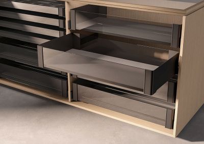 КОМПЛЕКТ Полка внутренняя выдвижная со стеклом 320 мм Конеро H 168 W 660-720 мм, черный Kessebohmer | официальный магазин