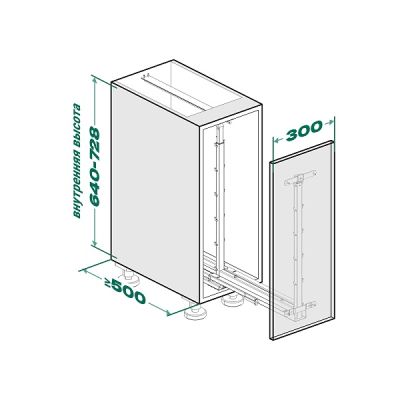 КОМПЛЕКТ №3 Юбокс, Диспенса Джуниор Слим 300 мм, H 640-728, Арена ПЬЮР, 1 полка + 1 Юбокс, цвет АНТРАЦИТ Kessebohmer | официальный магазин
